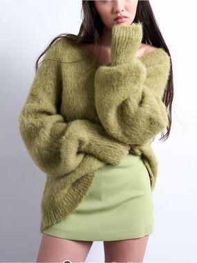 Topshop Olive Green Mini Skort Asymmetrical Wrap Style Size 6